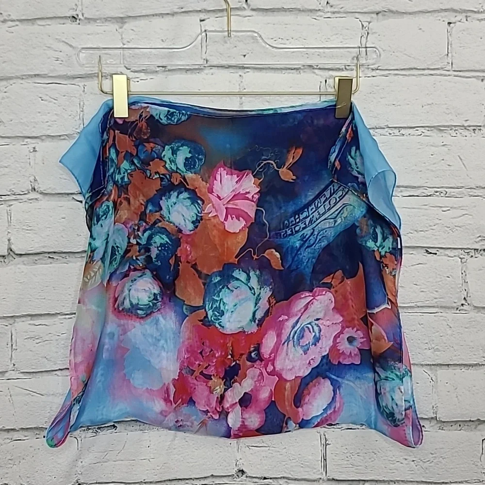 Unbranded Flowy Vibrant Floral Sheer Chiffon Classic Oblong Scarf Bl/Pnk Multi